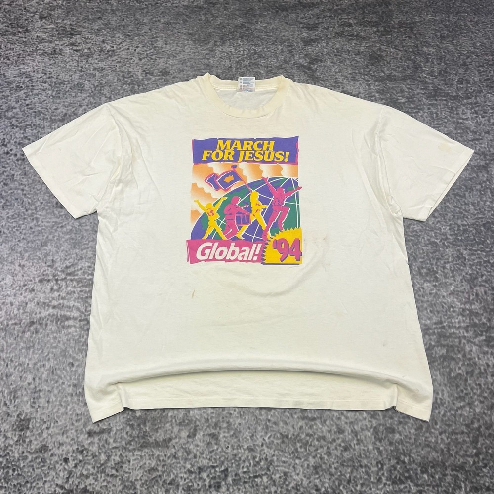 Vintage March For Jesus! T Shirt 1994 Mens XXL White Graphic Hanes Heavyweight‎